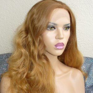 Lace front synthetic long wavy layered wig